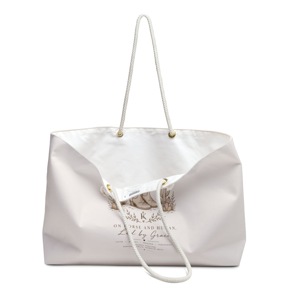Western Cowboy Boots Weekender Bag — "Led by Grace" Canvas Travel Tote