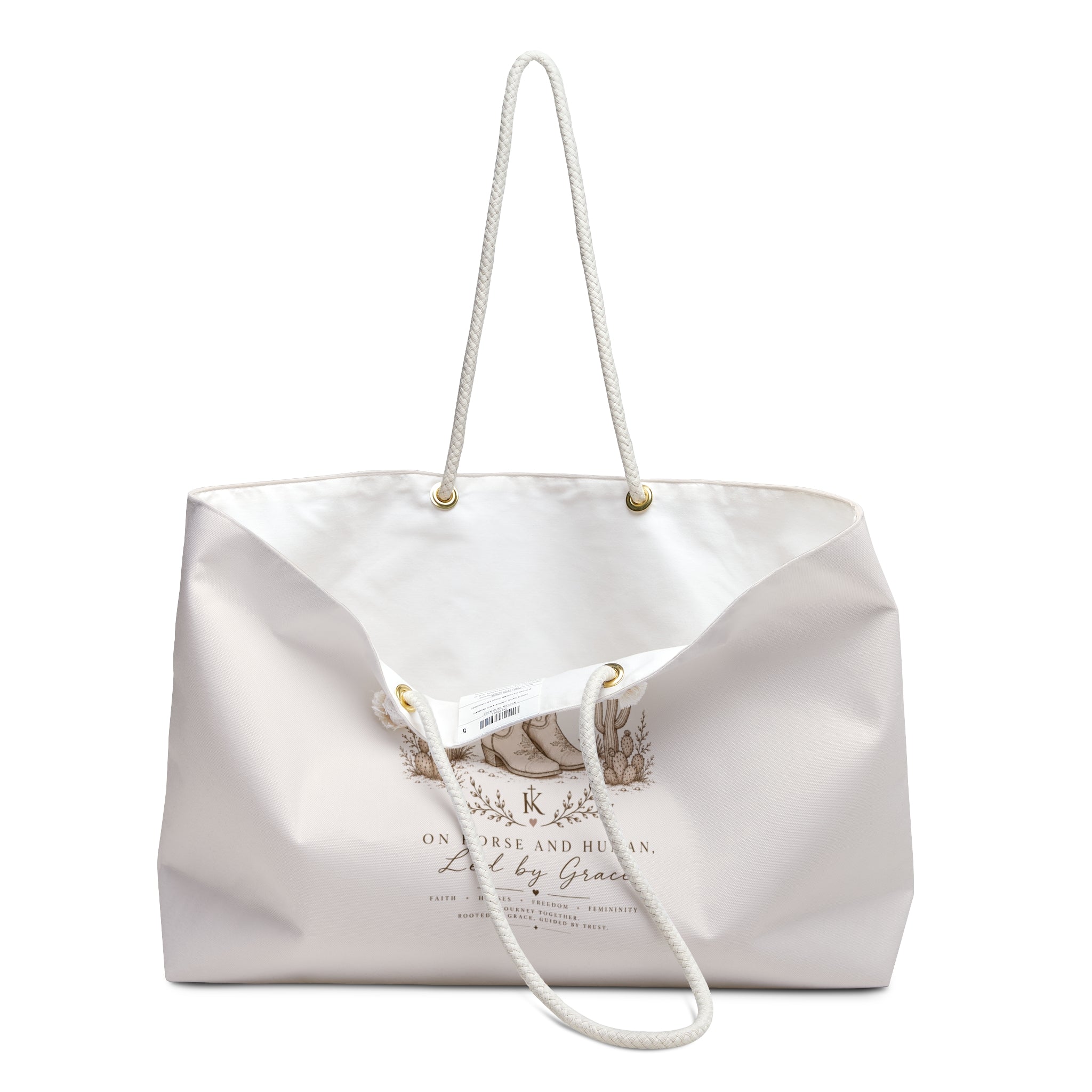 Western Cowboy Boots Weekender Bag — "Led by Grace" Canvas Travel Tote