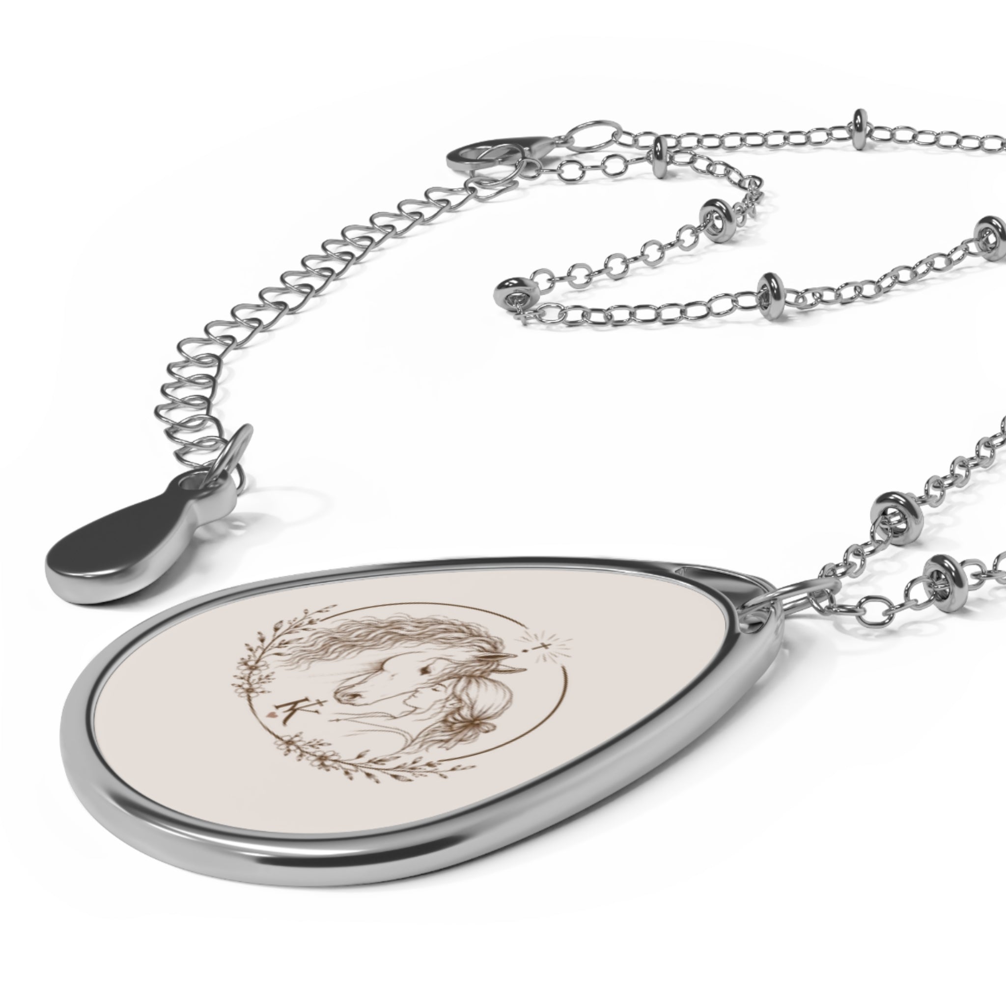 Engraved Oval Pendant Necklace — Vintage Floral Monogram Jewelry