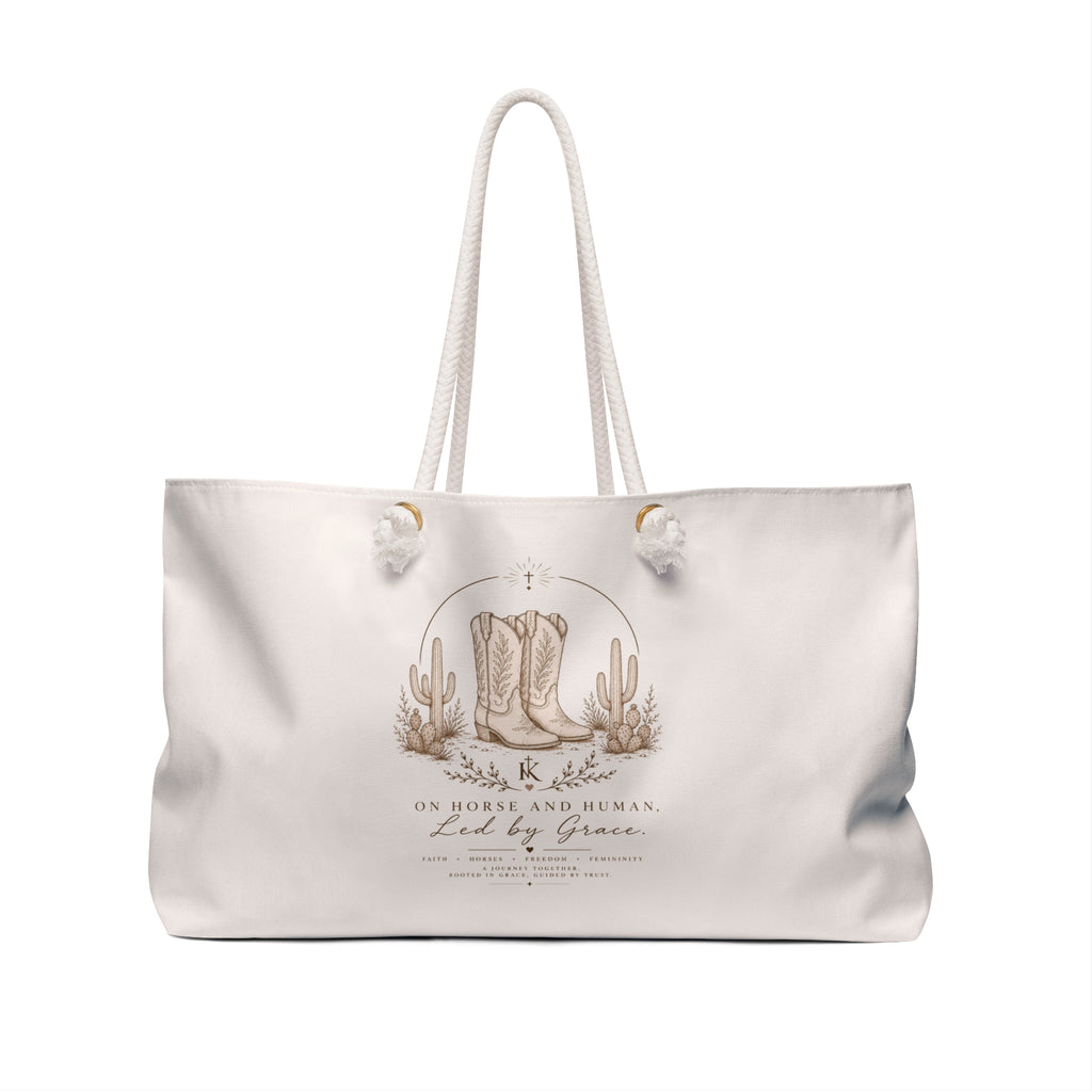 Western Cowboy Boots Weekender Bag — "Led by Grace" Canvas Travel Tote