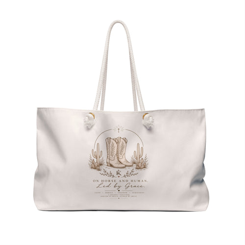 Western Cowboy Boots Weekender Bag — "Led by Grace" Canvas Travel Tote