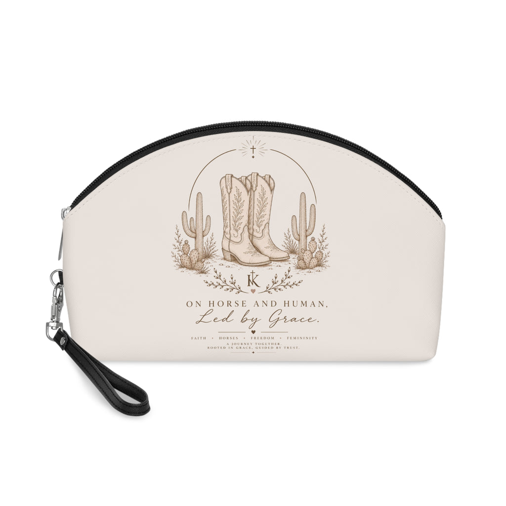 Western Cowgirl Boots Makeup Bag — 'Led by Grace' Cosmetic Pouch