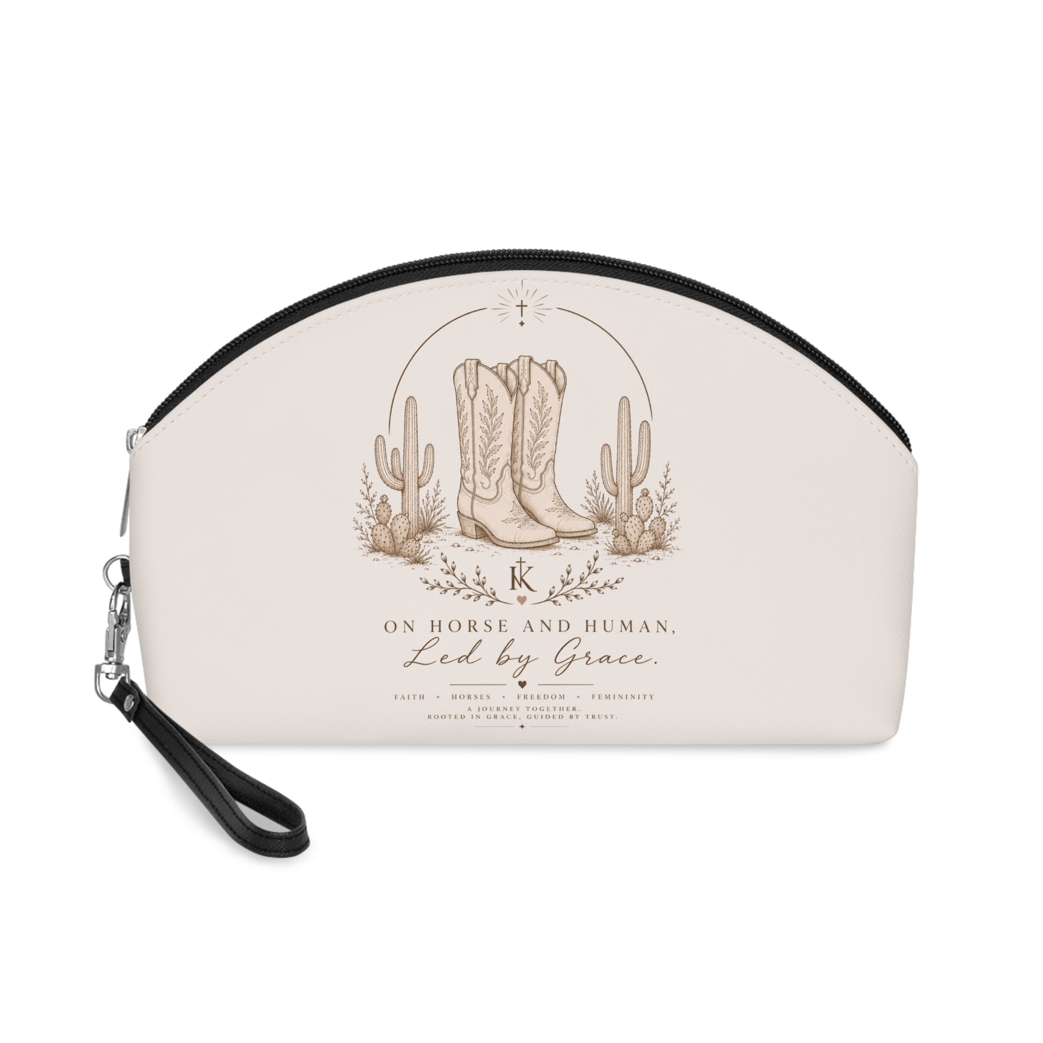 Western Cowgirl Boots Makeup Bag — 'Led by Grace' Cosmetic Pouch