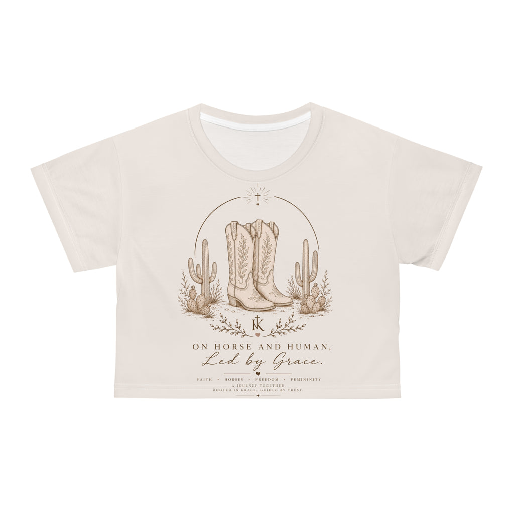 Cowgirl Boots Crop Tee — "Led by Grace" Western Graphic Crop Top