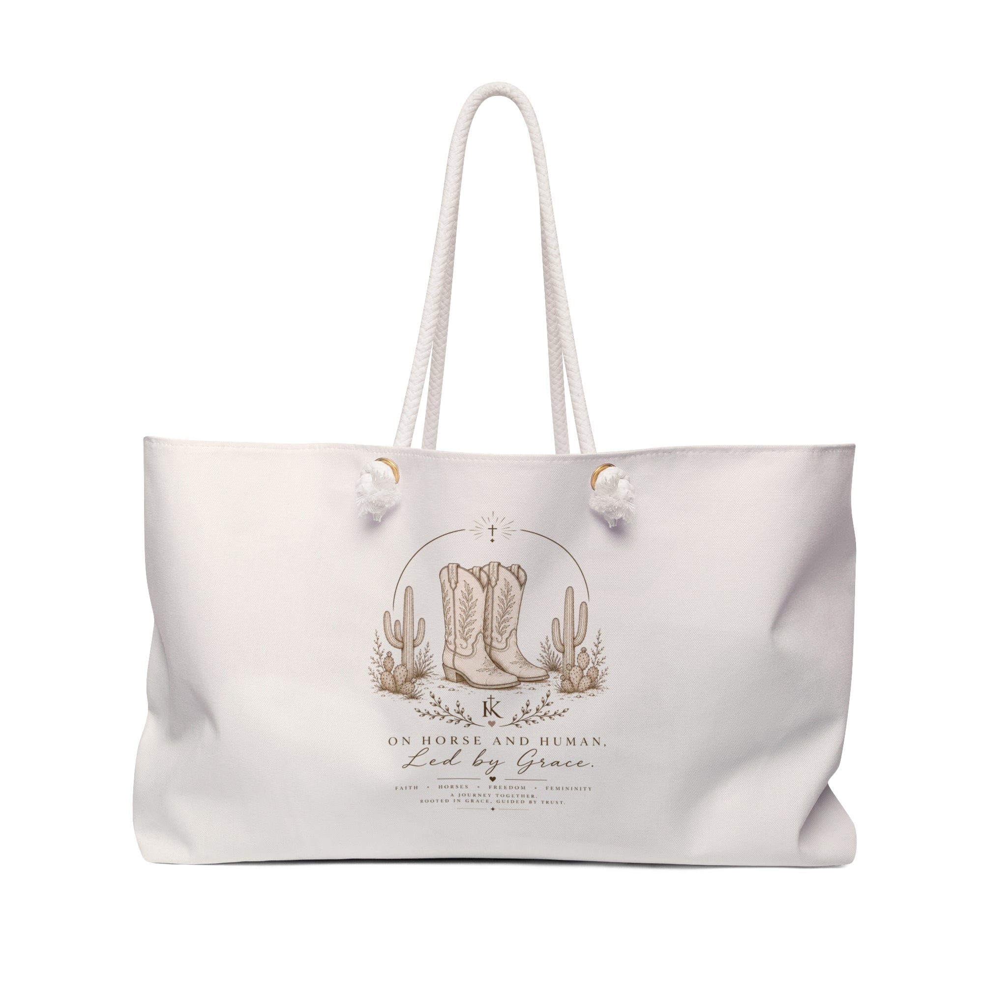 Western Cowboy Boots Weekender Bag — "Led by Grace" Canvas Travel Tote