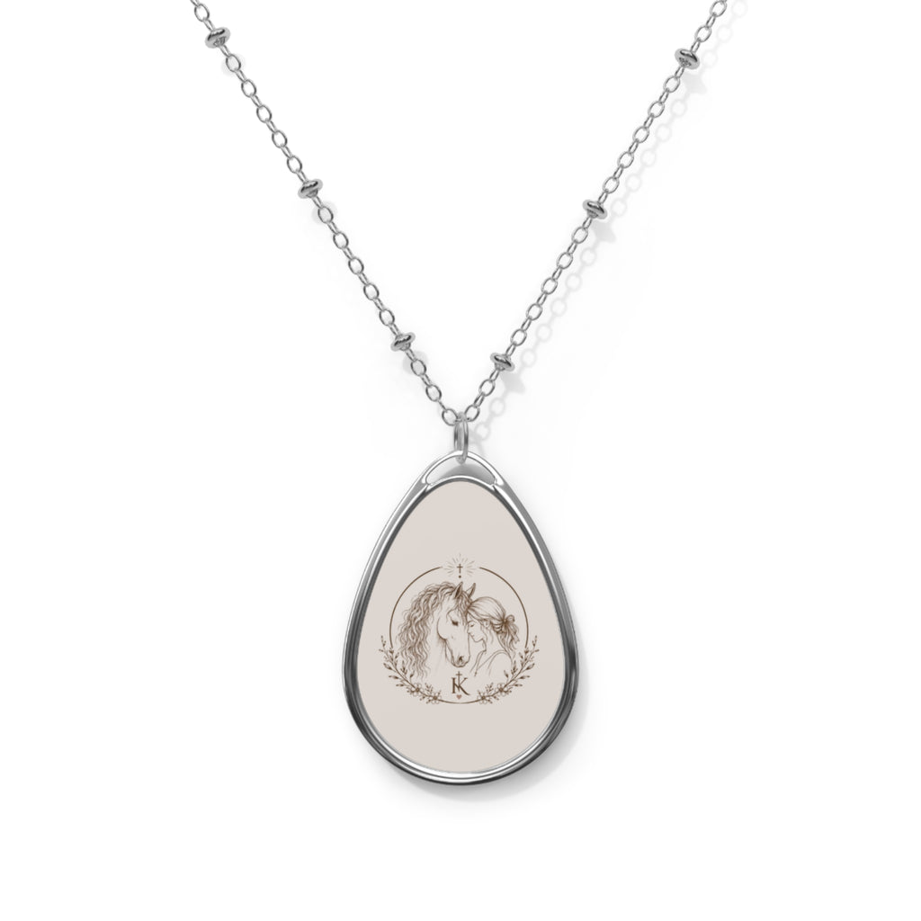 Engraved Oval Pendant Necklace — Vintage Floral Monogram Jewelry