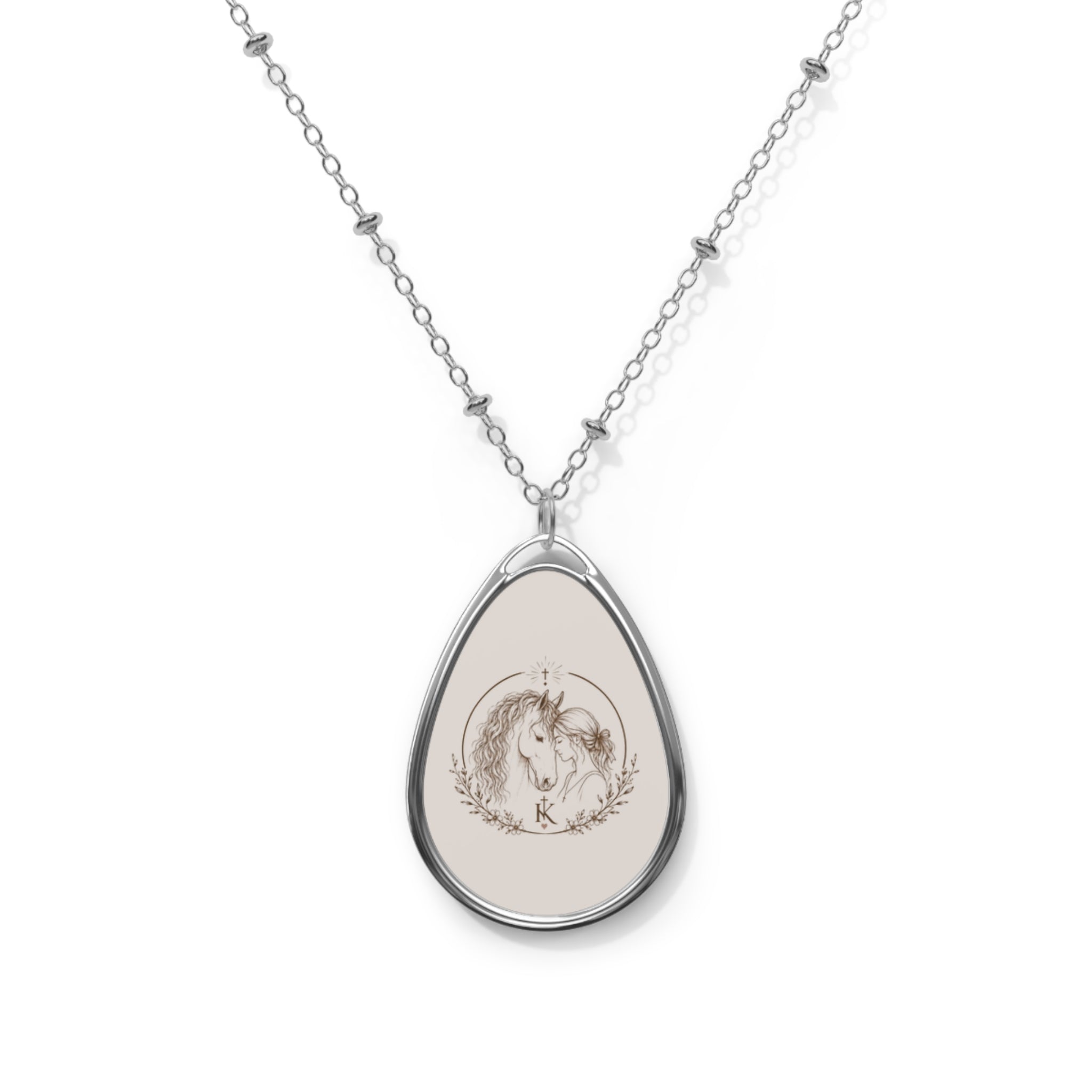 Engraved Oval Pendant Necklace — Vintage Floral Monogram Jewelry
